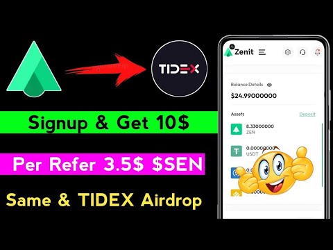 Zenit Exchange Airdrop | Same &amp; TIDEX Airdrop | Signup &amp; Get 10$ Instant | Per Refer 3.4$ 😊