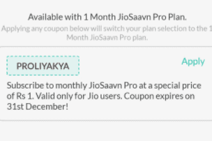 Jio saavan code