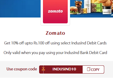 IndusInd Zomato Offers